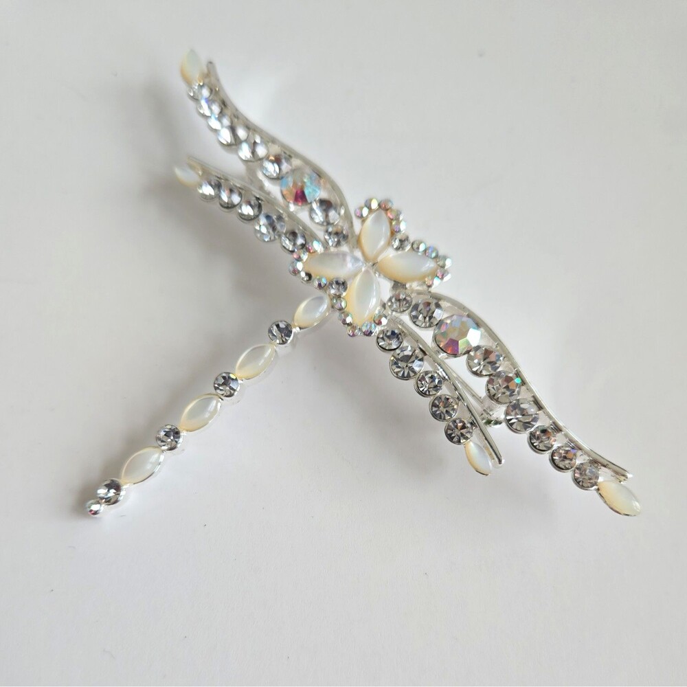 Givenchy |  Dragonfly Brooch Pin Clear AB Rhinestones Silver Tone